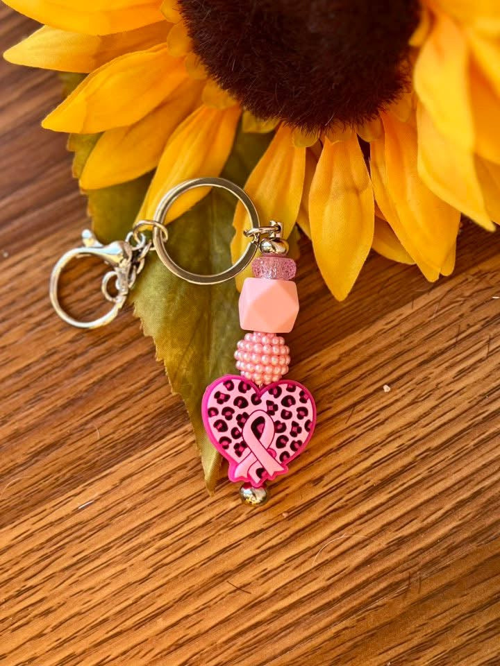 Breast Cancer Heart Keychain