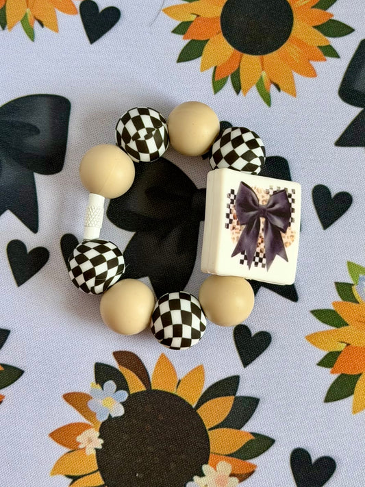 Black Bow Check Cup Charm